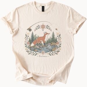 Boho Fishing Fox Evergreen Forest Graphic Tee